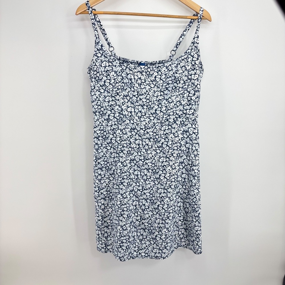 Old Navy Floral Linen Blend Cami Mini Dress‎ Navy Ditsy Smocked Pockets Large